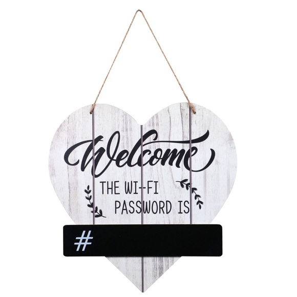 NWT  Wifi Password Heart Shaped White & Black Welcome Wall Decor Sign - Picture 1 of 2